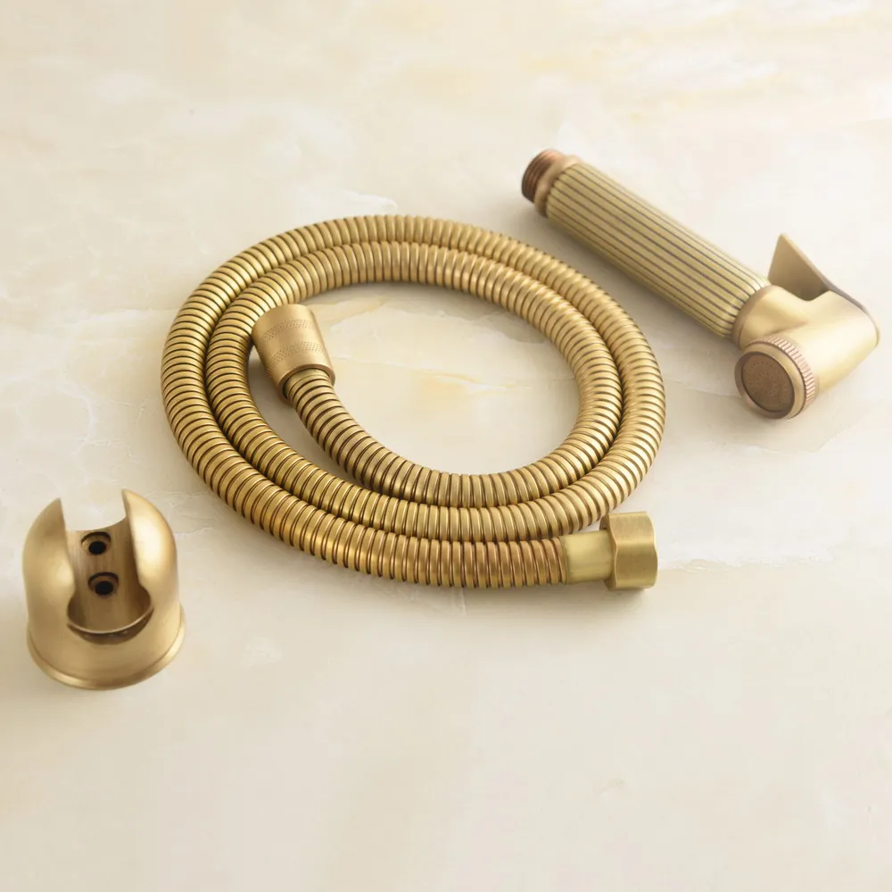 Antique Brass Hand Held Toilet Bidet Sprayer Set Hand Shower +1M Shower Hose Pipe+Hand Shower Holder zhh503