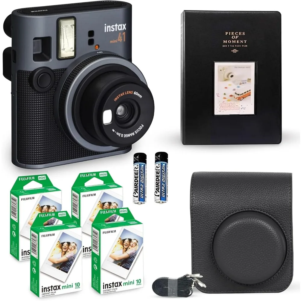 Vintage Black Instant Camera with 40 Sheets and Accessories Bundle, Includes Carrying Case and 64-Pocket Photo Album