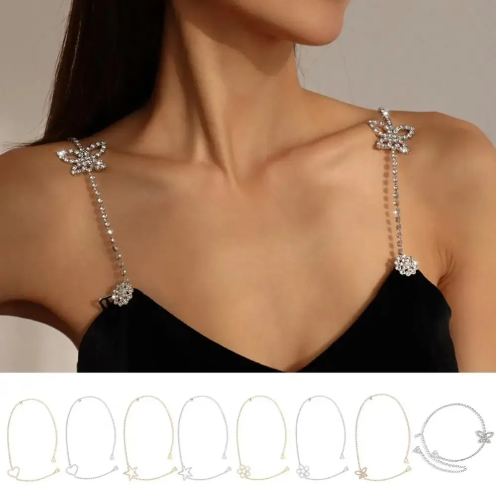 1pcs Sexy Non-Slip Diamond Bra Strap Off-the-shoulder Anti Glare Bra Shoulder Straps Shiny Rhinestone Bra Chain Ladies