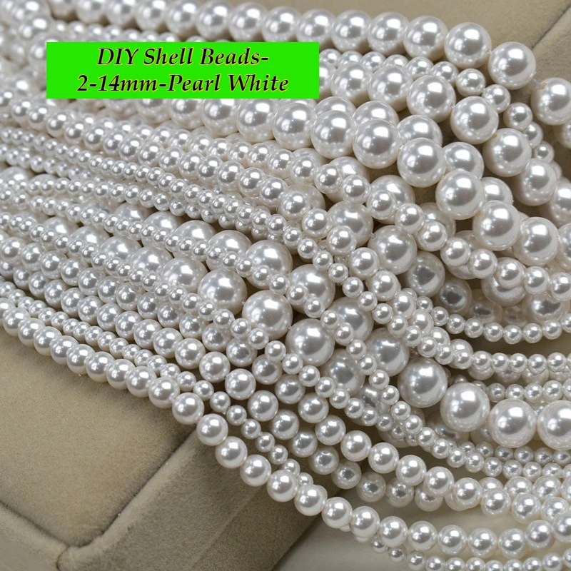DIY-Muschelperlen, Nanyang-Muschelperlen, weiße Perlen, 2–14 mm, zum Basteln von Schmuck, für DIY-Halsketten, Armbänder, Ketten und Ohrringe. – Detail 1
