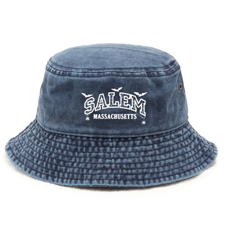 Customize Salem Massachusetts Cotton Bucket Hat Washed Vintage Style Sun Protection Adjustable Unisex Festival Gift Cap Sun Hats