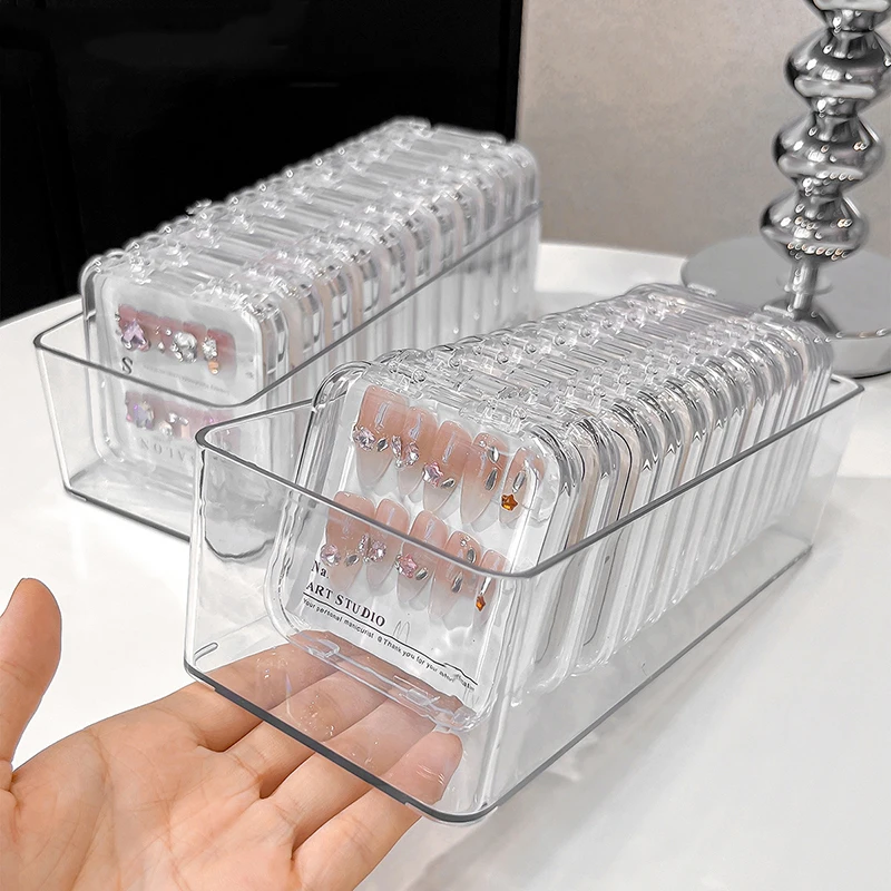 1/3 Grid Nail Art Storage Box Transparent False Nail Tips Display Case Dustproof Organizer Empty Press On Nail Showing Holder