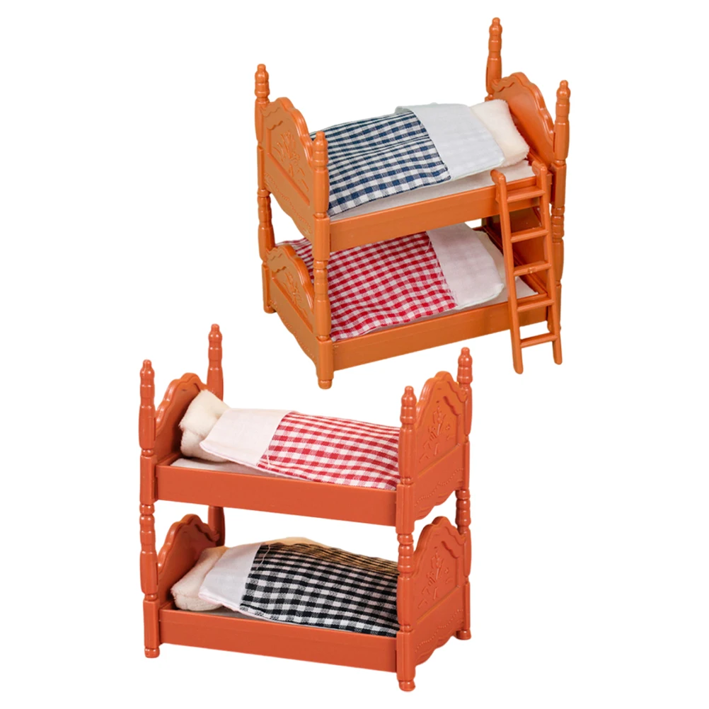 

2 set 2 Sets Mini Bed Furniture Realistic Shape House Bunk Beds Models Prop Bedroom Accessories Miniature Furniture Decor
