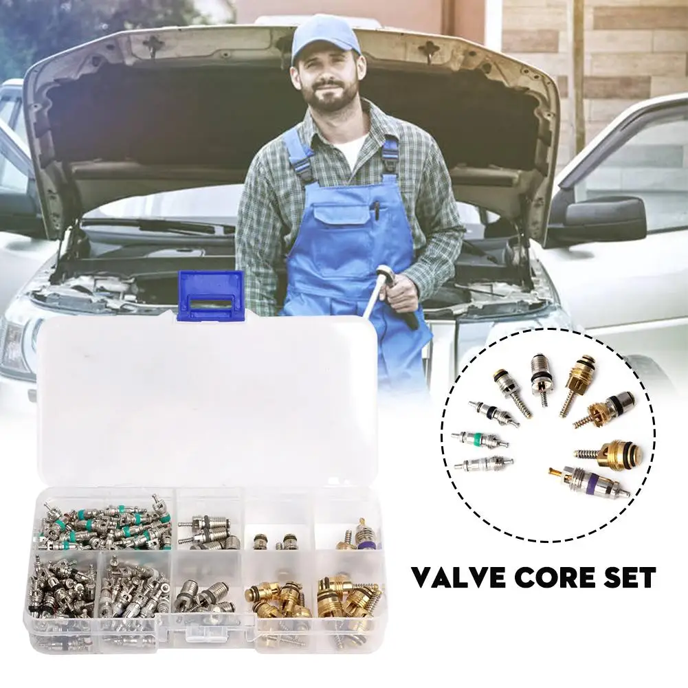 134Pcs Car Air Conditioner Valve Cores Assortment A/C AC Shrader Valve Core & Tool R134 R12 HVAC Valves Kit Car Accessories