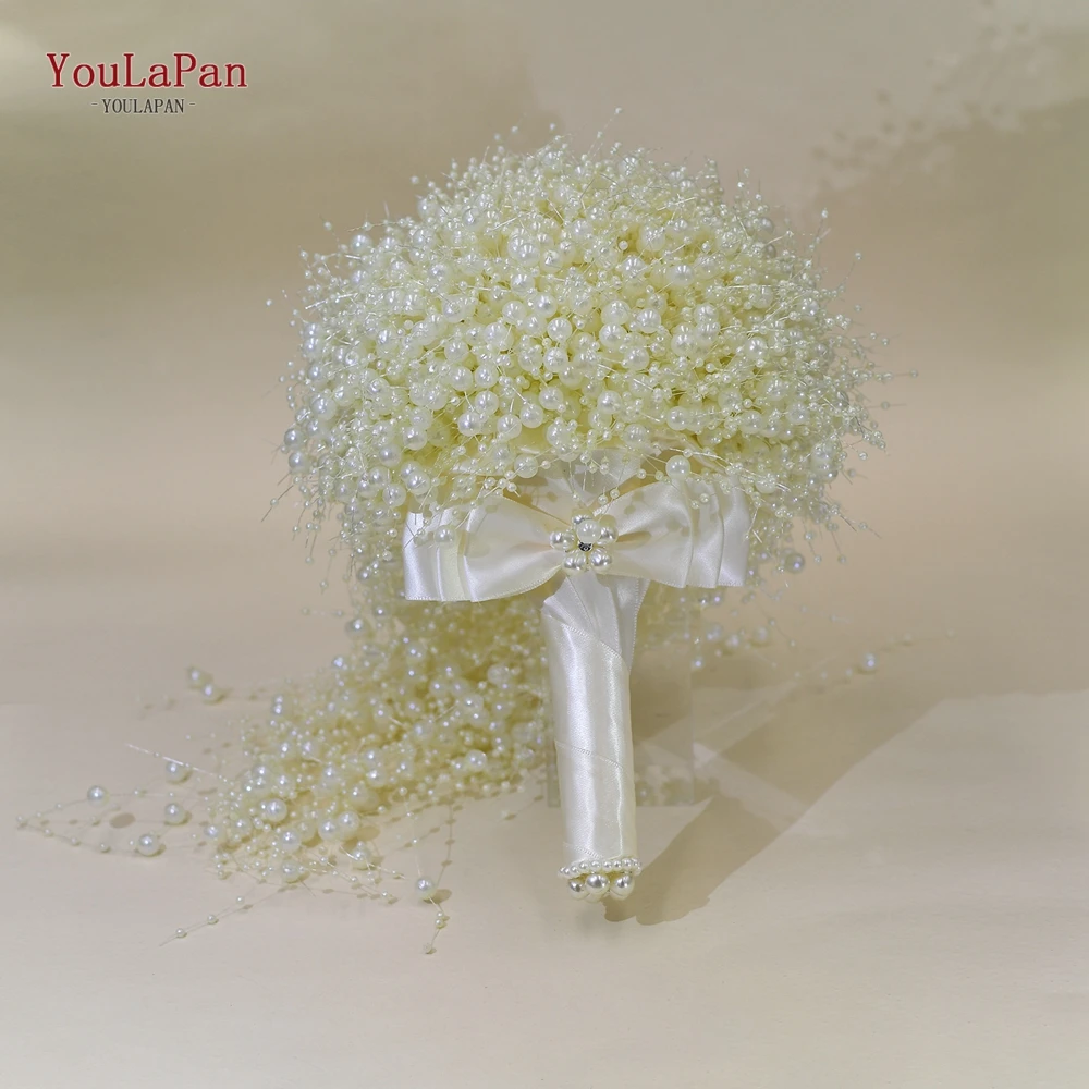 YouLaPan White Pearl Bridal Bouquet Handmade Beaded Ivory Pearls Wedding Holding Flowers Jewelry Accessories HF24