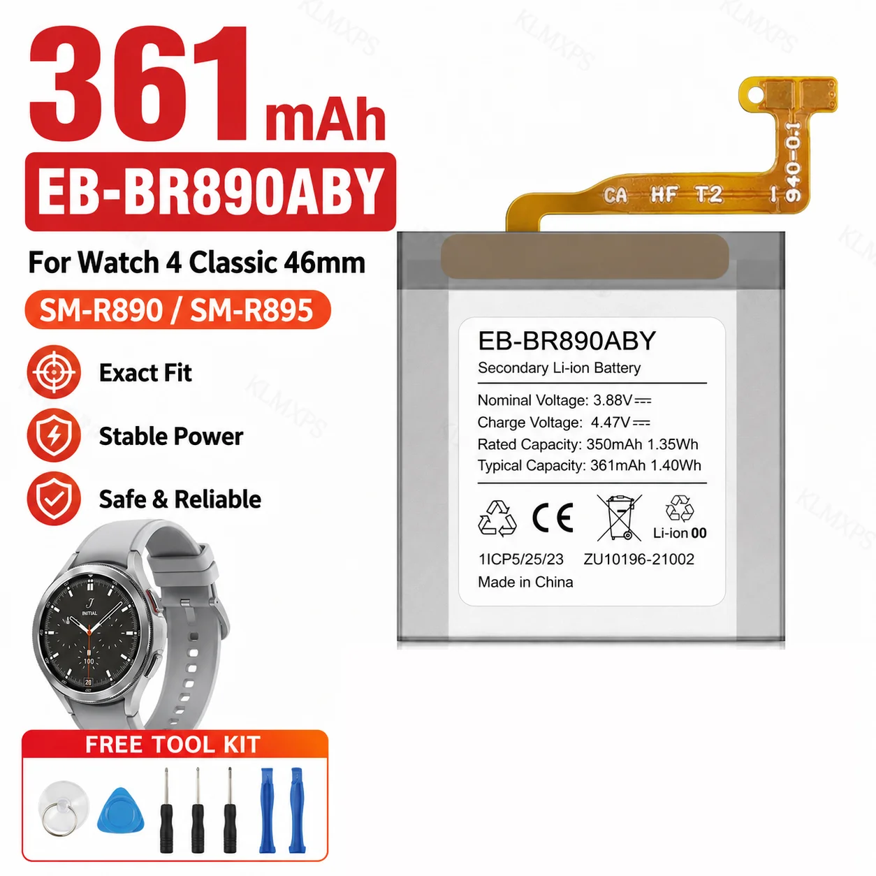 Smart Watch Replacement Battery EB-BR890ABY 350mAh For Samsung Galaxy Watch 4 Classic 46mm R890 SM-R890 R895 R895U
