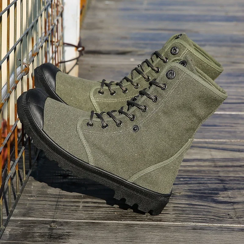 Men's High Top Canvas Boots 2024new Breathable Casual Shoes for Men Lace Up Ankle Boot Outdoor Non Slip Sneakers Botas Masculina