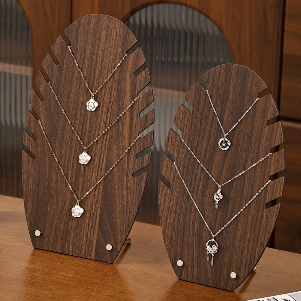Wood Jewelry Display Stand Easel Design Irregular Shape Necklace Storage Rack Walnut Color Necklace Shelf Jewelry Shop Window