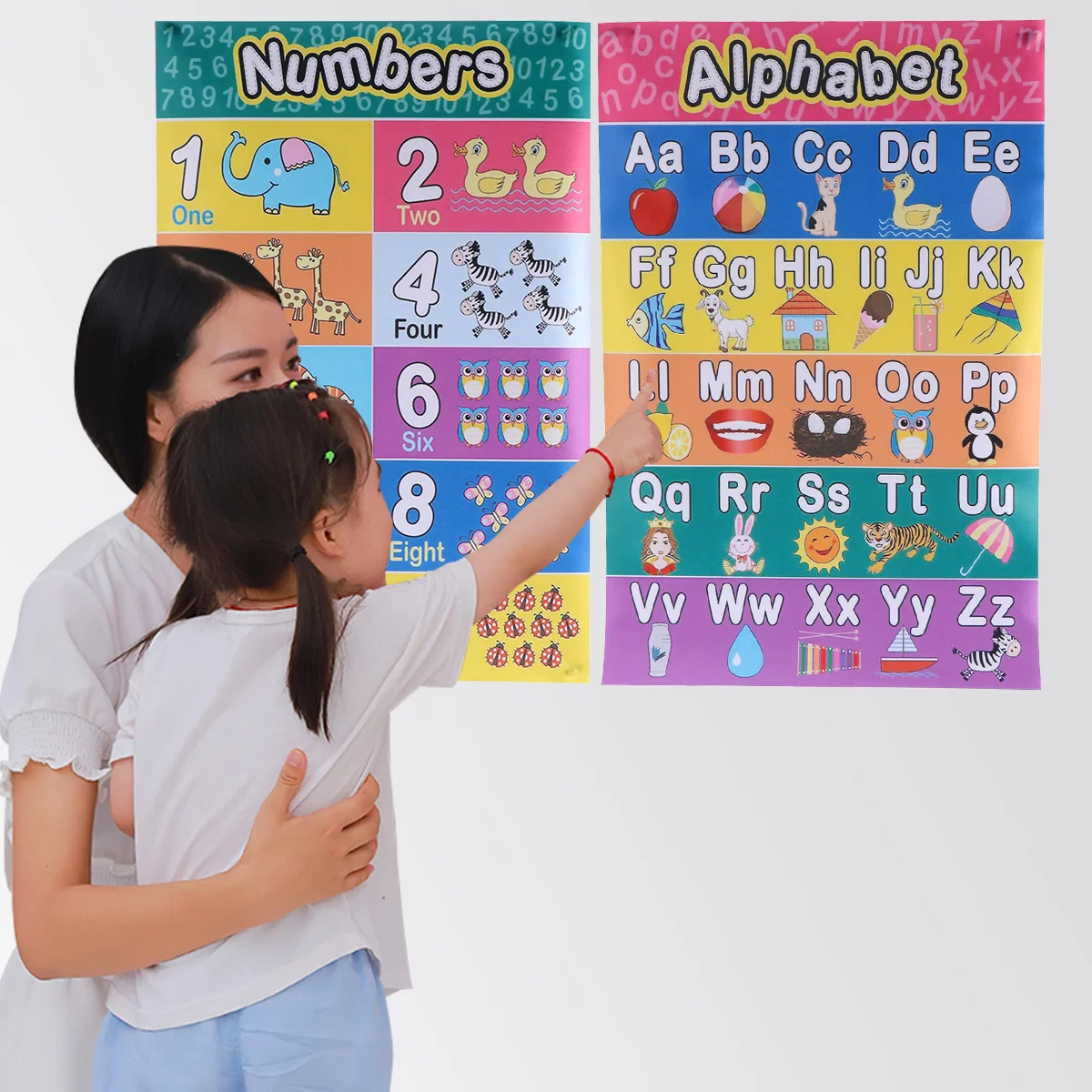 2 pezzi Flip Chart matematica Wall Poster Classroom Decor bambini alfabeto educativo