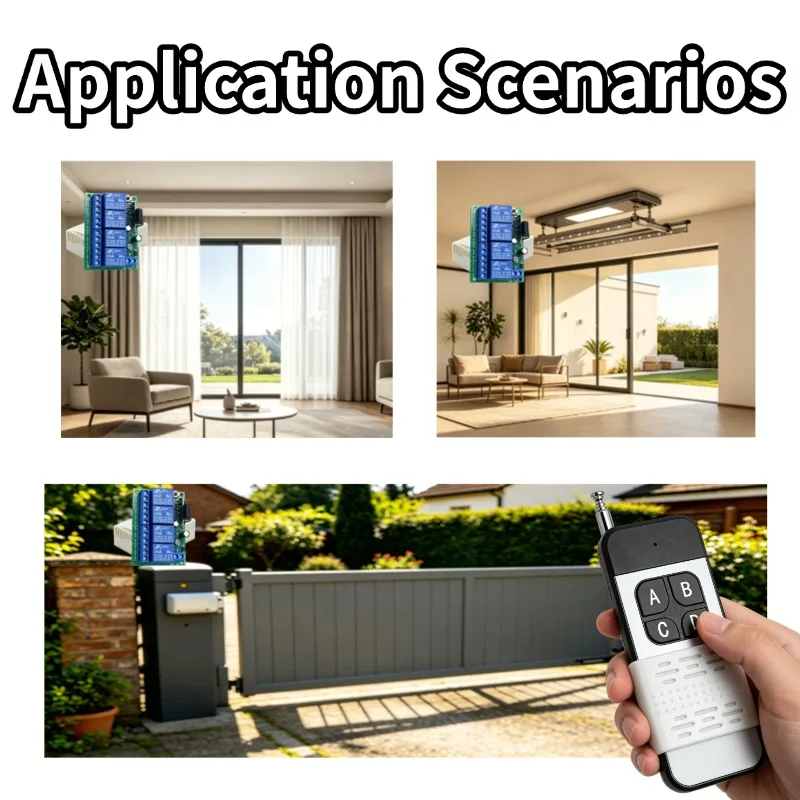 Universal Remote Control 433MHz RF Wireless Switch DC 6V 12V 24V 4Ch Relay Receiver and Transmitter for Lamp Garage Door Motor