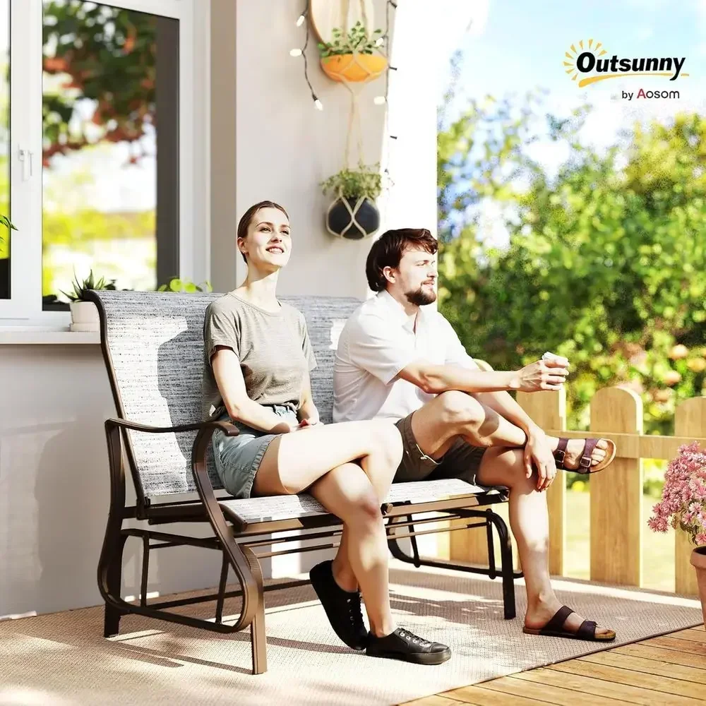2-Person Outdoor Glider Bench, Patio Loveseat with Powder Coated Steel, Suitable for Porch, Backyard, Lawn, and Garden, Mixed Gr