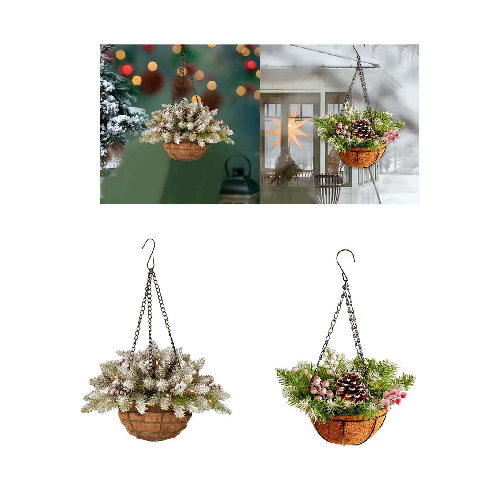Artificial Christmas Hanging Basket with Light Display Ornament Collectible Christmas Decoration for Indoor Outdoor Patio