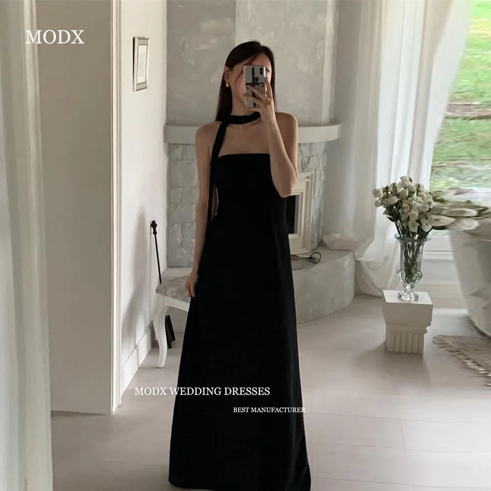 

MODX Elegant Black Evening Gowns High Neck Strapless A-Line Flared Dress Korean Wedding Photography Formal Party Prom Customized