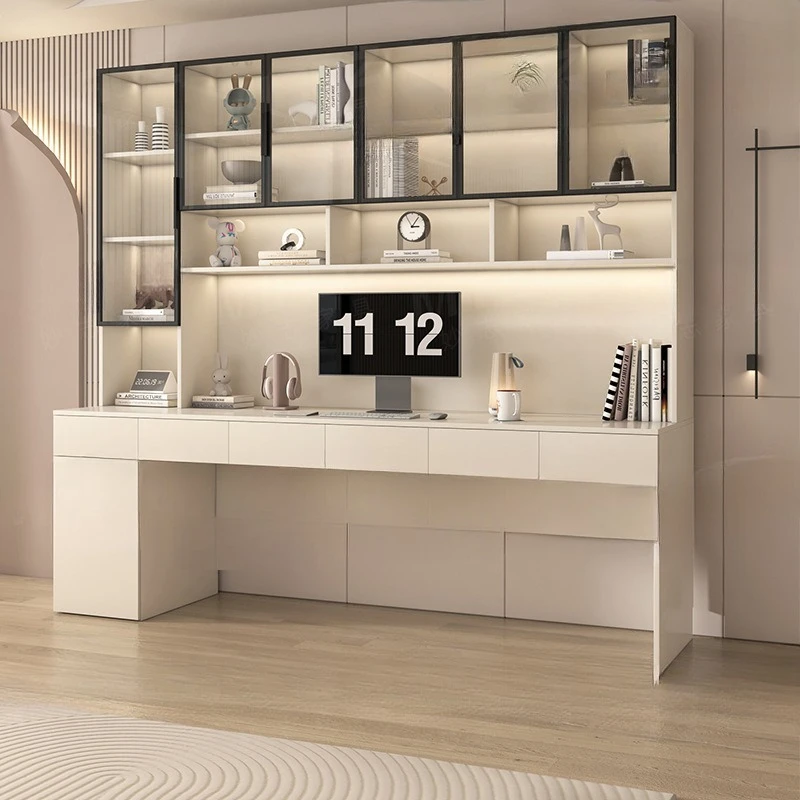 

Desk, bookshelf, integrated, combination, light luxury, modern, writing, solid wood, office