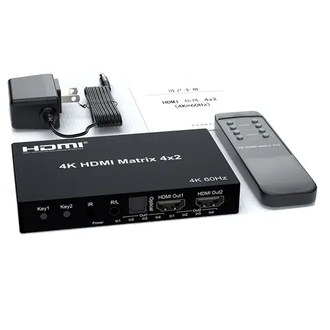 HD 4K 60Hz HDMI Matrix 4x2 HDMI 2.0 Switch Splitter 4 In 2 Out EDID IR 3D Audio Video Converter PC To TV Projector Dual Display