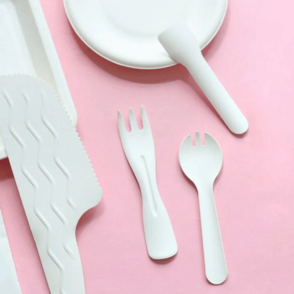 100Pcs Individual Packing Disposable Spoon Fork Eco-Friendly Degradable Ice Cream Spoons White Thickened Dessert Cake Scoop