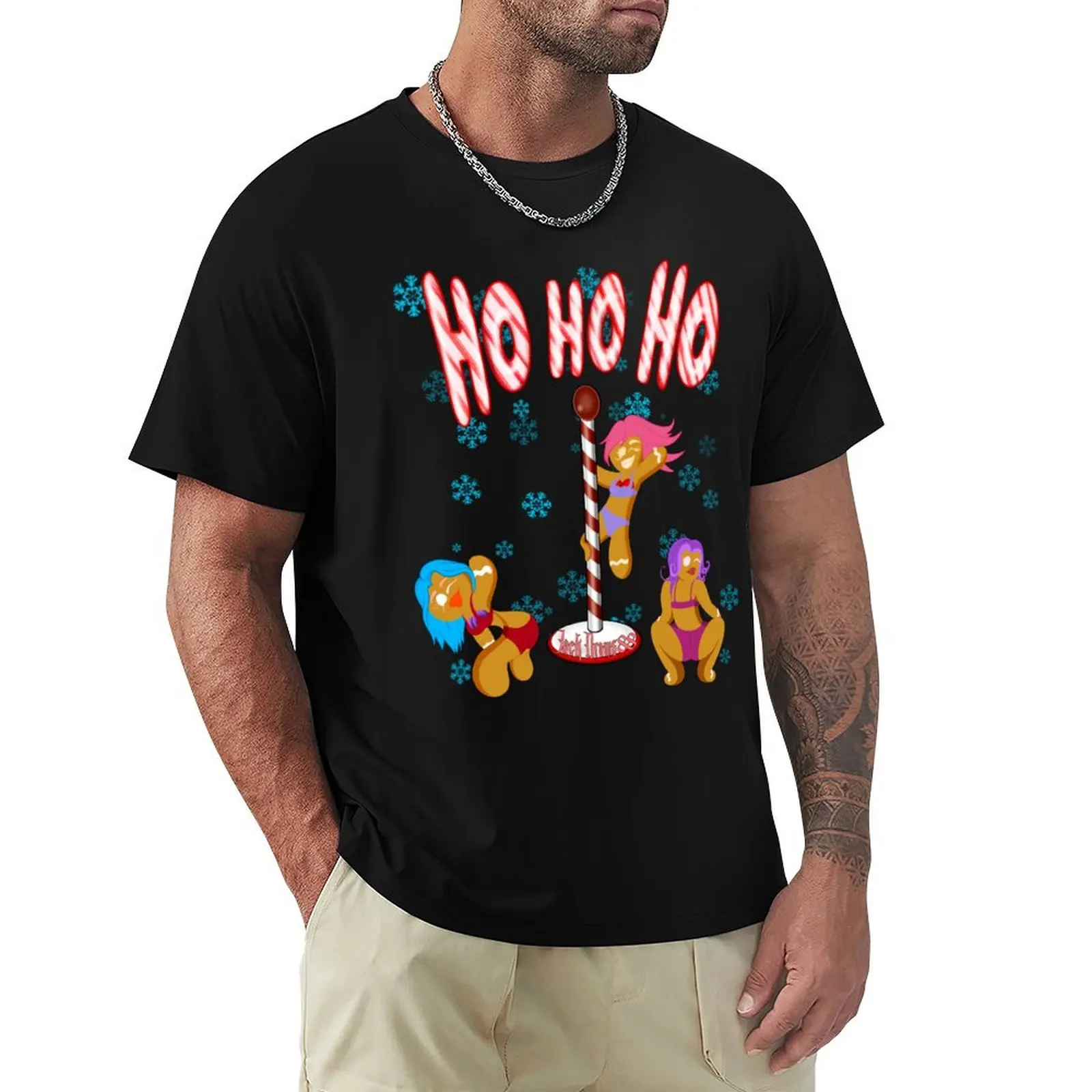 Christmas Xmas ho ho ho gingerbread stripper T-Shirt Plus Size Quick Dry Sports Tee