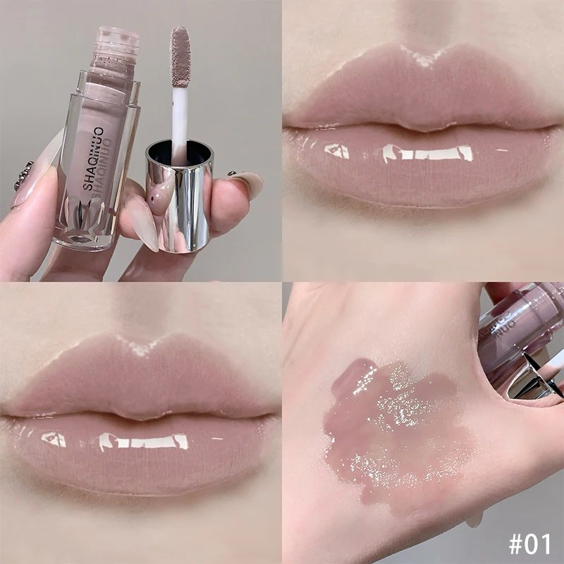 Spiegelnder, wässriger Lipgloss, langanhaltend feuchtigkeitsspendender Lip Tint, cooles Schwarz, Silbergrau, Perlmutt, fein glitzernder Lippenstift, Make-up-Kosmetik – Detail 4
