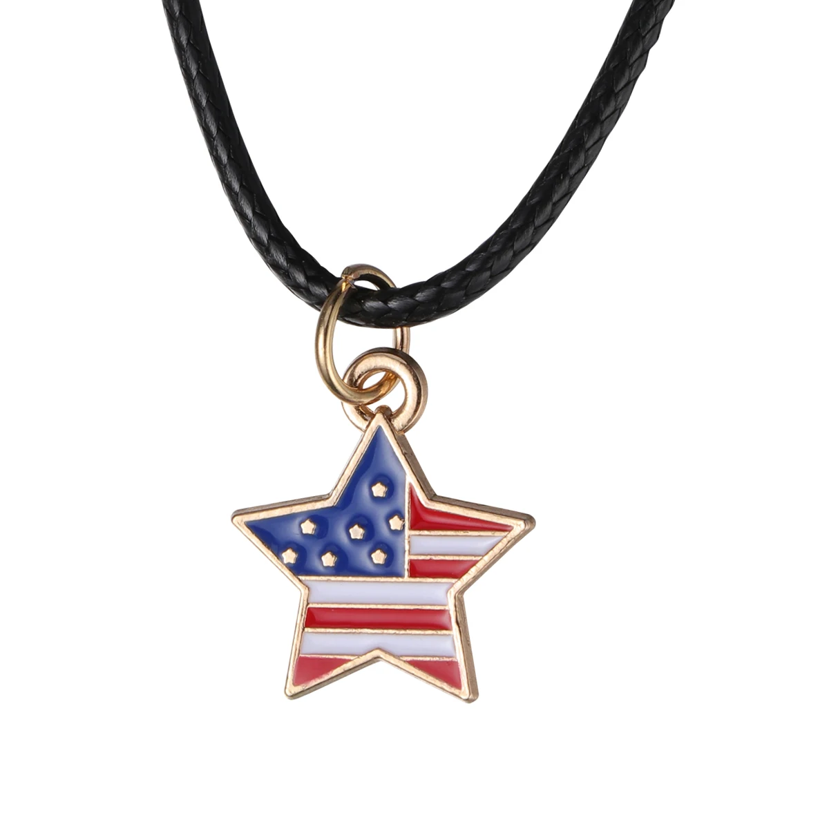 

6 pcs Pendant Necklace Premium Alloy Wax Rope Chain National Flag Design Patriotic National Flag Necklace Accessories