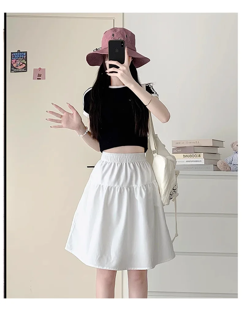 Women's Sweet Cake Tiered Skirt Summer High Waist Elastic Waist Anti-explosion Academy Style A Line Mini Skirt