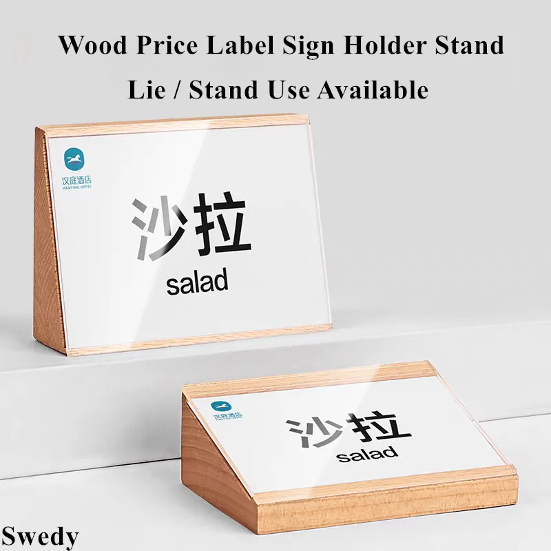 90x55mm Wood Price Label Paper Card Tags Table Number Menu Card Holder Acrylic Sign Holder Display Stand Frame