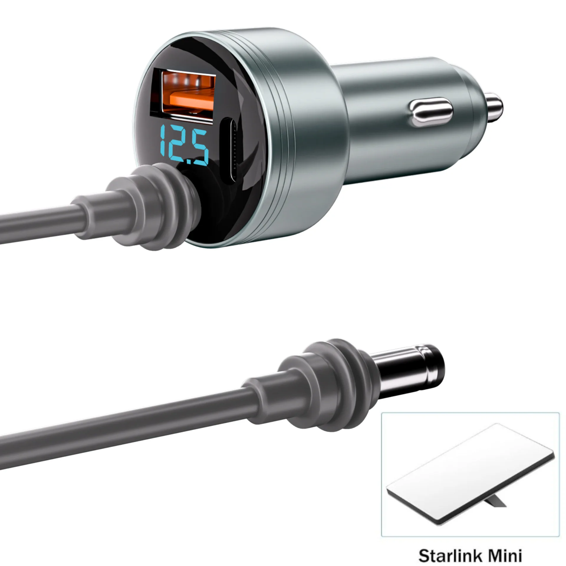 Starlink Mini Cyfrowa Ładowarka Samochodowa Ładowarka Bordowa z DC 5521 USB-C QC 3.0 3 Porty Obsługa Szybkiego Ładowania PD z Kablem DC 16AWG — zdjęcie produktu 5