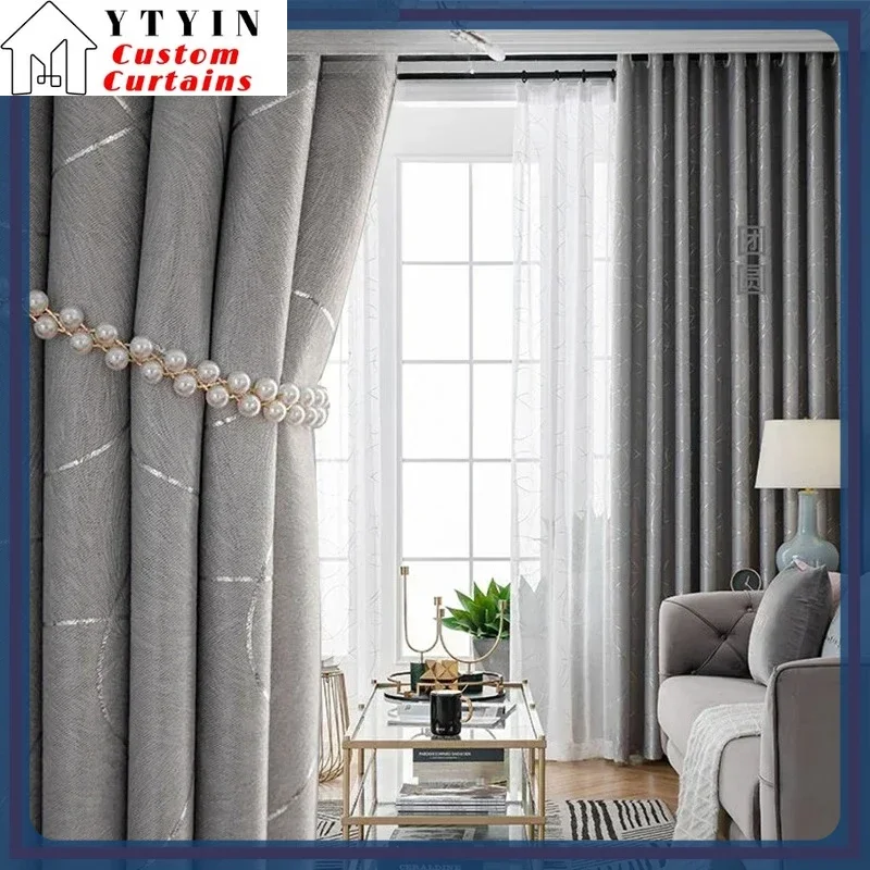 Multicolor Bronzing Geometry Wavy Curtains for Living Room Coffee Pink Blue Grey Modern Curve Window Drapes for Bedroom Classic
