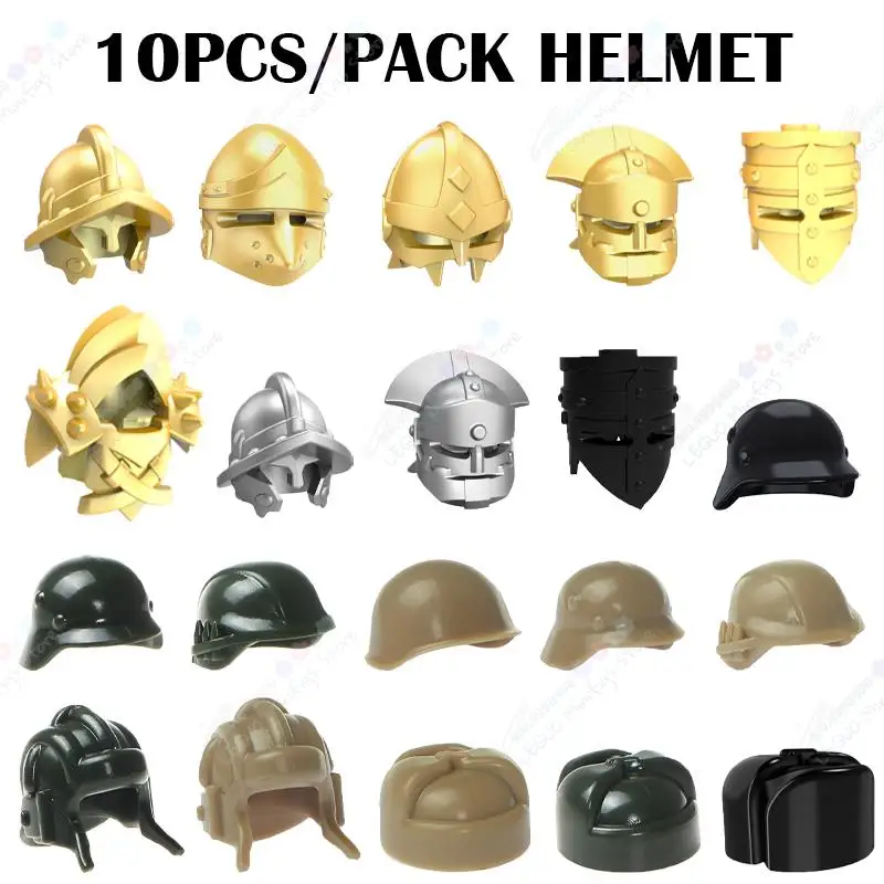 10PCS/LOT Middle Age Defense Helmets MOC Building Blocks Creative DIY Soldier Accessories Bricks Educational Toys For Kids Gifts