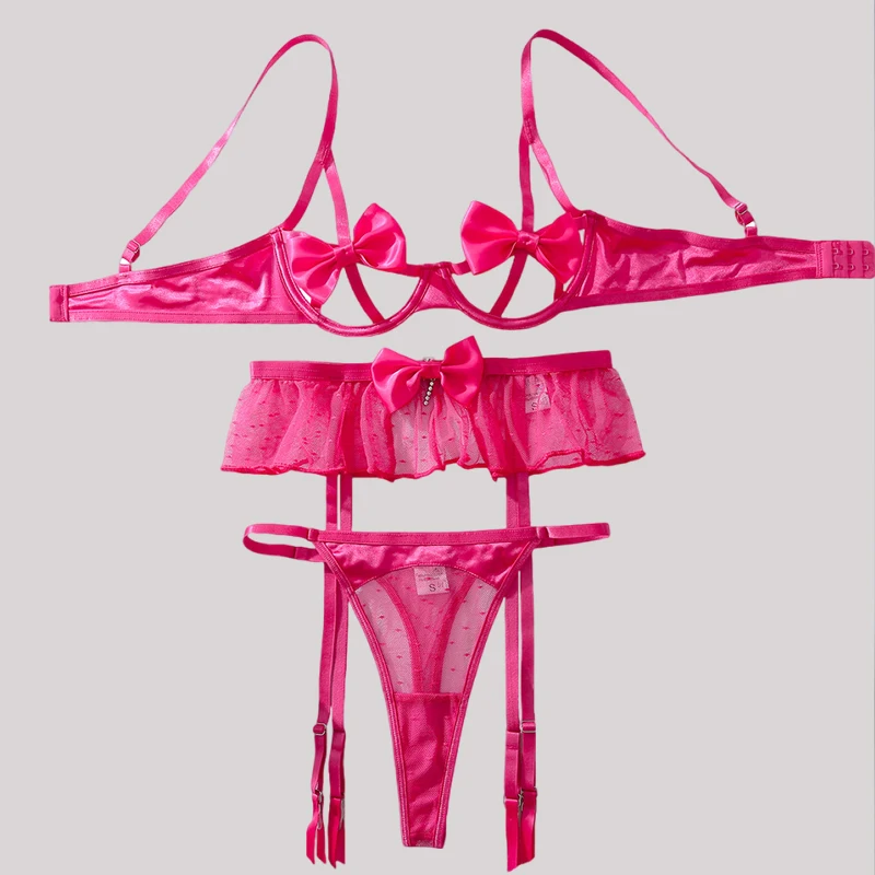 

Сексуальное белье Toucheart с розовым бантом, комплект из трех предметов: корректирующее боди без спинки, нежное интимное белье с разрезом