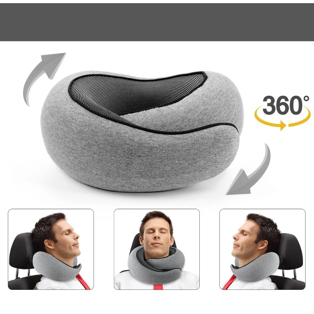 1 set di cuscini da viaggio in memory foam, cuscino ergonomico a forma di U per aereo, auto e treno, 360 ° Cuscino per il sonno con supporto per la testa e sacca per il trasporto, ideale per l’uso