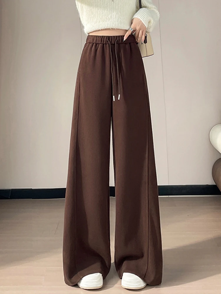 

Женские широкие брюки с высокой талией на флисовой подкладке, асимметричный дизайн, длина в пол, эффект драпировки, осень-зима