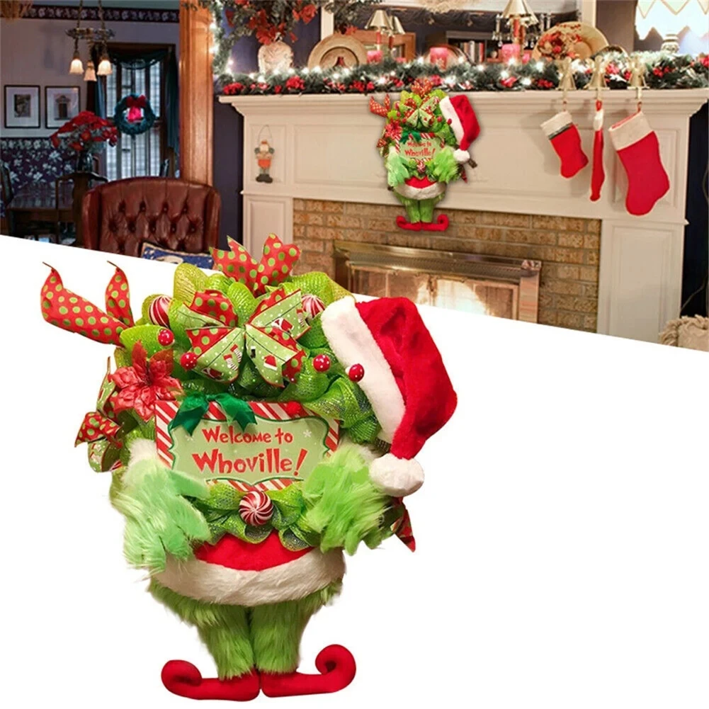 Tür kreative Weihnachts dekor Plüsch grün haarige Monster hängen Ornament Grinch Bein Kranz Tür hängen Neujahr Dekoration