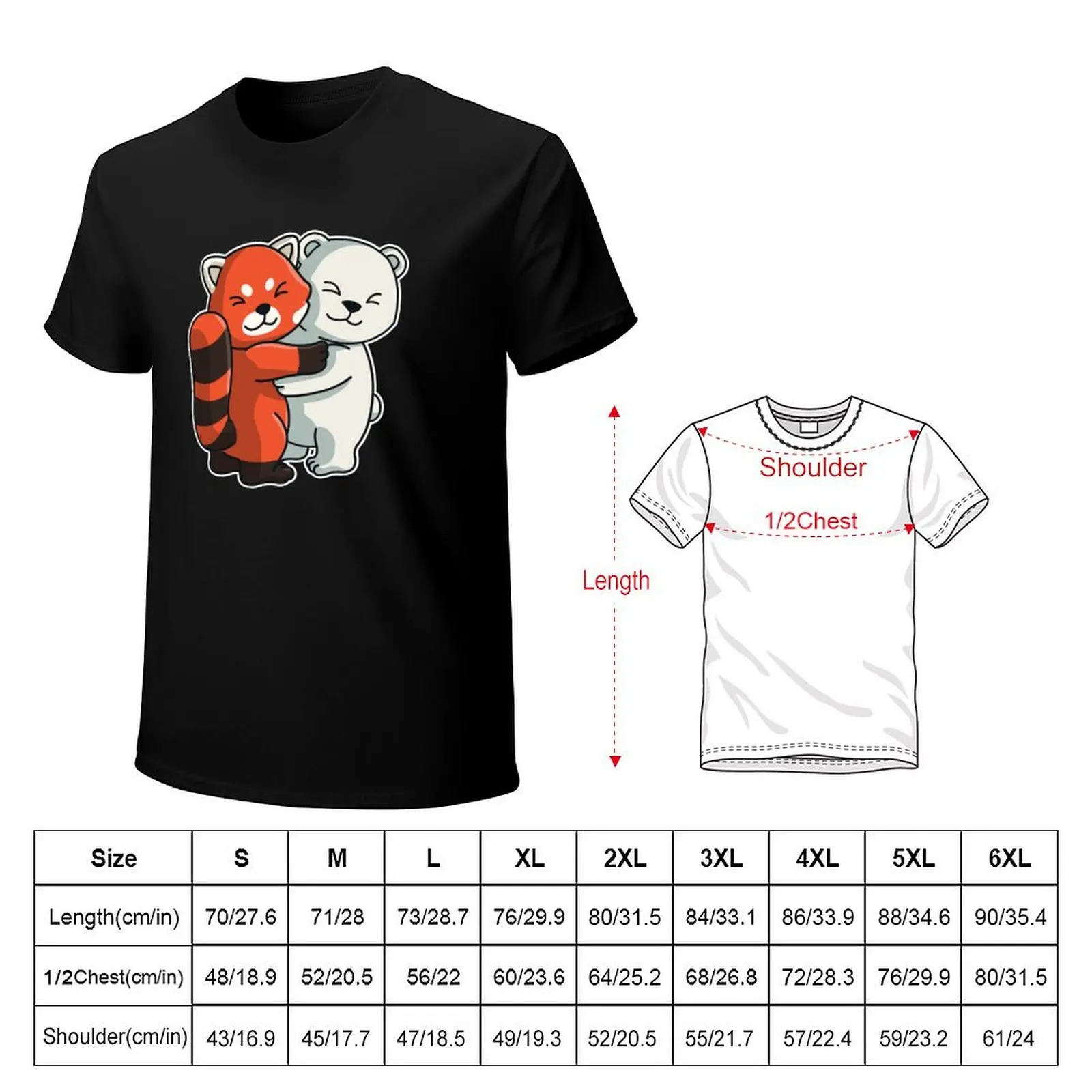 red Panda and Polar bear Hug Cuddle Animals T-Shirt Basic Breathable Solid Color T-Shirt