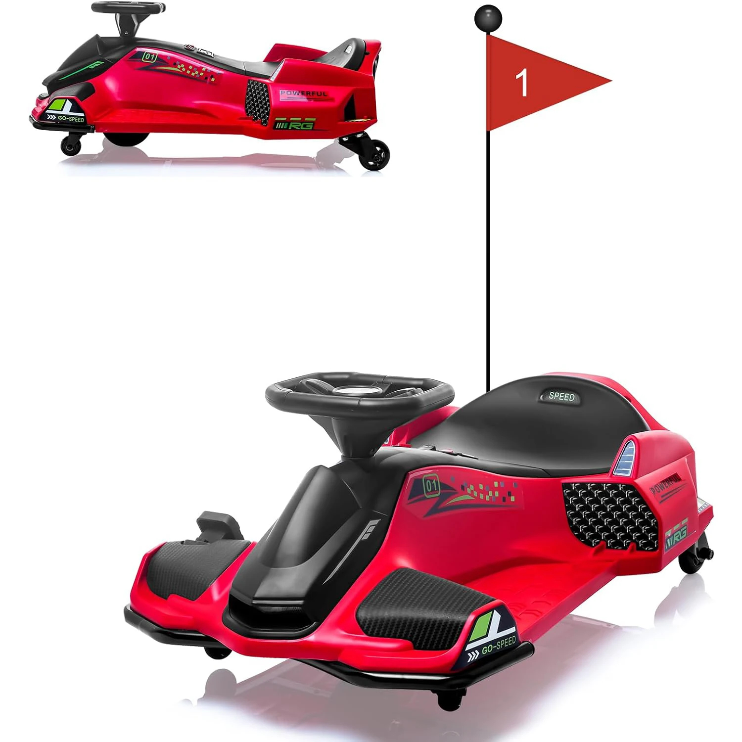 Kids Drifting Car 12V Ride On Go Kart with 45W Brushless Quiet Motor 5 mph Electric Drifting Go-Kart with 5 Wheels Led Light