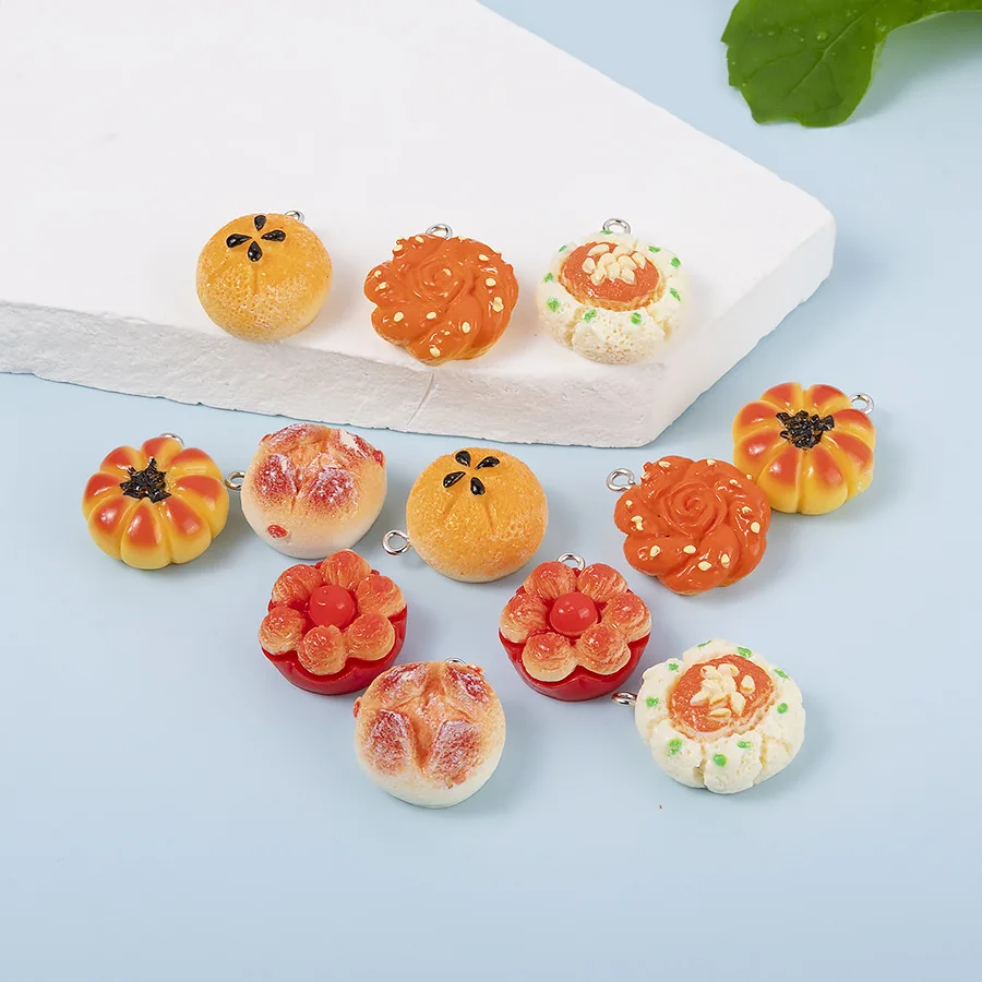 10Pcs Simulated Bread Cake Resin Charms Cute Food Crafts Pendants for Earrings Necklace Keychains DIY Accessories Jewelry Make