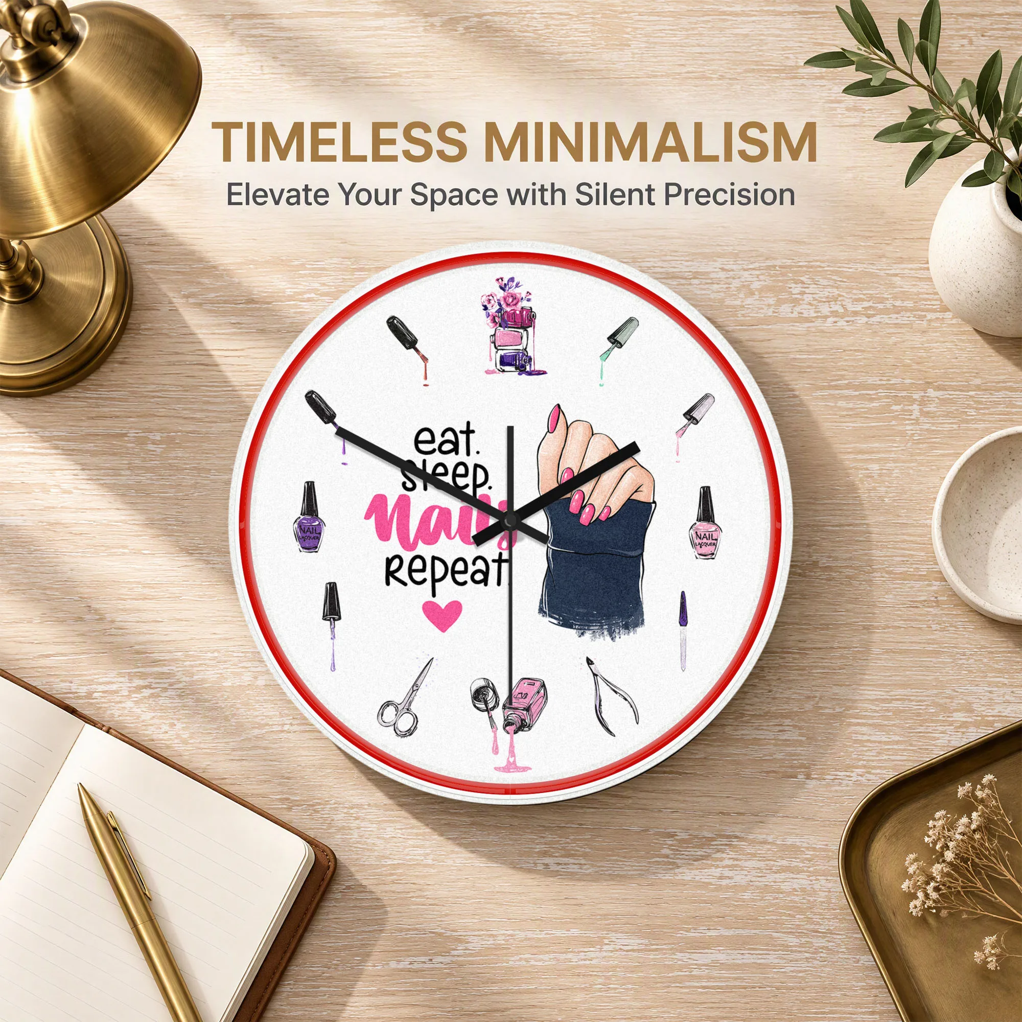 Eat Sleep Nail Repeat Neon Wall Clock for Makeup Nail Studio Beauty Salon Illuminated Sign LED Wall Clock Nail Technician Gift