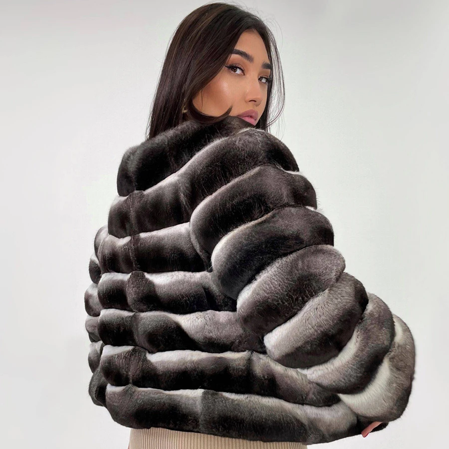 Winter Natural Rex Rabbit Fur Coat Women Short Fur Jackets Chinchilla Fur Best Seller Real Fur Jacket