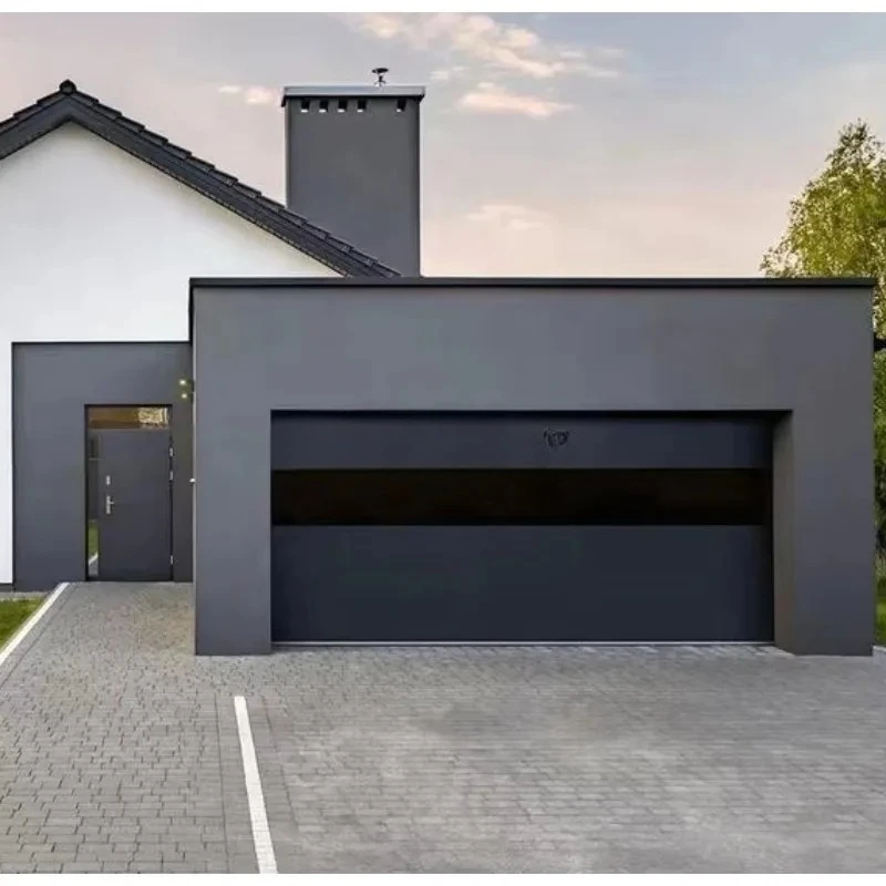 Professional Luxury Modern Design Steel Villa Sectional Electric Remote Control Garage Door Black Glass Anti-Theft Feature 5