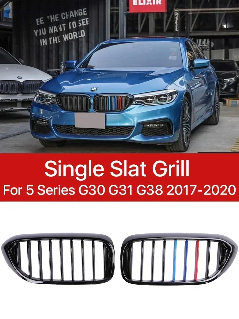 

New! M5 Front Kidney Bumper Grille Facelift Single Slat M Style Diamond Chrome Grills Cover For BMW 5 Series G30 G31 G38 2018-20