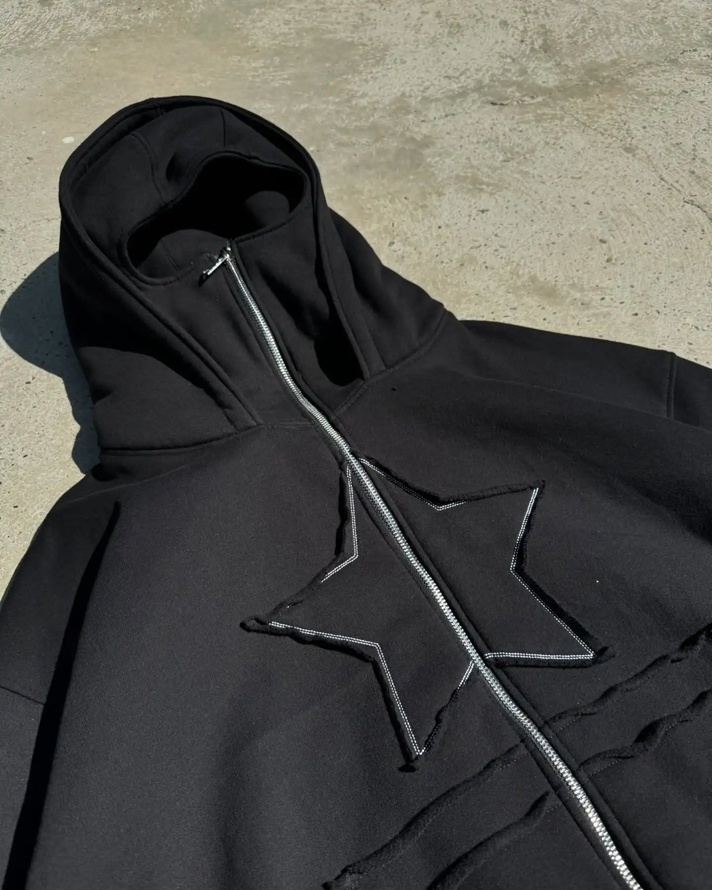 Daily personalized zipper, star patch fabric, casual cardigan, dark pocket top, hooded sweatshirt, autumn and winter hoodie