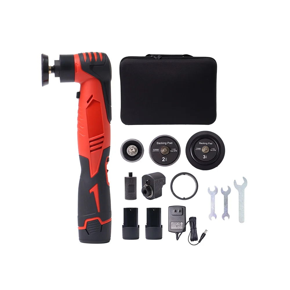 12V Brushless Cordless Dual Action Car Polisher 8.5mm Orbit with 75mm/50mm/30mm Backing Pad for Buffing Detailing