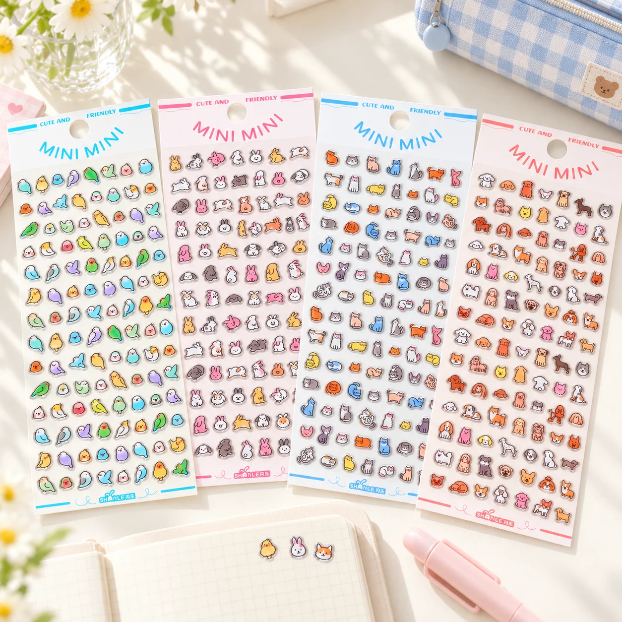 4 pcs Little Animals Dog Cats Birds Mini 3D Relief Stickers Phone Decoration Sticker Stationery Sticker School Supplies Gift