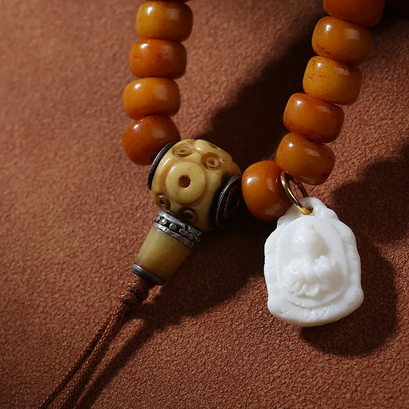 Tibetan Camel Bone 108 Prayer Bead Pendant with Multiple Circles, Cultural Play Bracelet, Paired with Camel Bone