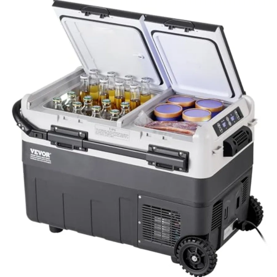 Car Refrigerator 50L Dual Zone 12V Compressor Fridge for RV Camping Home, ABS Plastic Black, -4 to 68 Adjustable Portable Freez