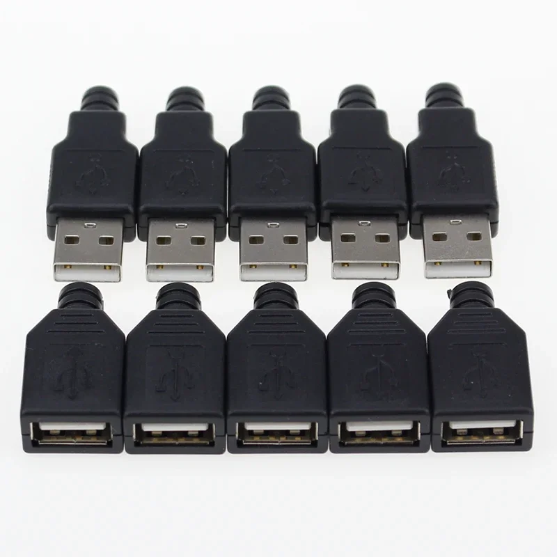 IMC hot New (5pcs Male+5pcs Female) USB 4 Pin Plug Socket Connector With Black Plastic Cover