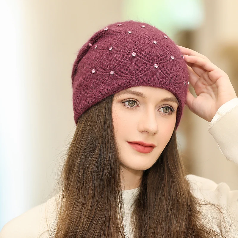 

New Autumn and Winter Woolen Women's Hats Outdoor Coldproof Warm Pure Color Knitted Hats Fashion Women Beanies