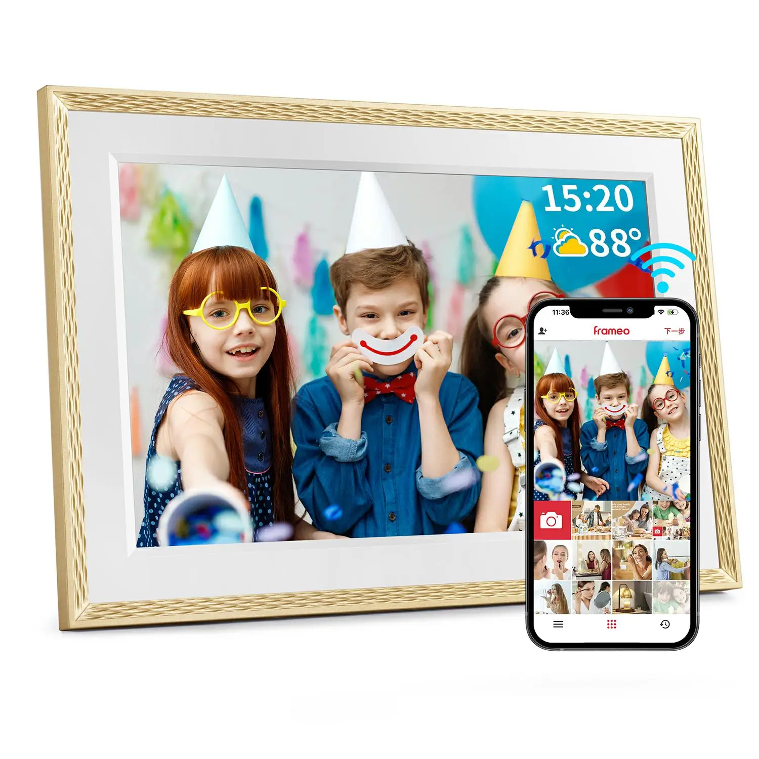 Cadre photo numérique Frameo 10,1 pouces, cadre électronique WiFi, cadre photo numérique intelligent HD Cloud 1280 * 800 IPS, stockage 32 Go, mural