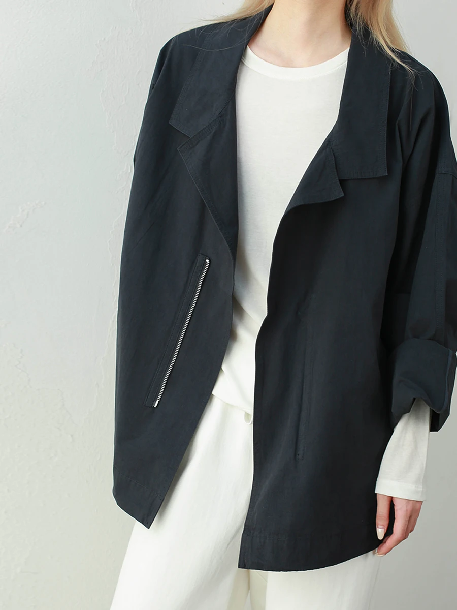 

Ele ort Cotton Jaet Turn-down Collar Windbreaker New Autumn Sle Women's Loose Fit irt Faionable Outerwear