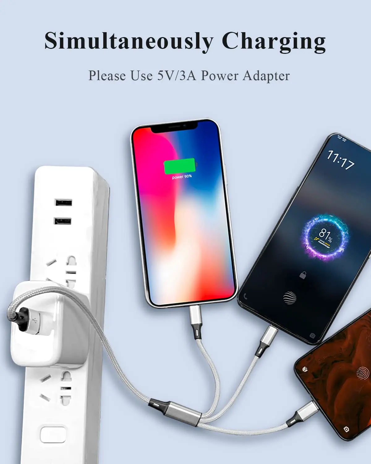 10PCS 3 In 1 Fast Charger Cord Connector Multi USB Charging Cable Compatible 12 11 Pro 8 7 6 Samsung Galaxy 4FT/2Pack Charging