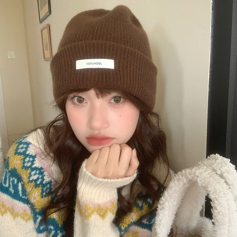 

New High Quality 100% Australian Wool Knitted Hat for Women Casual Beanie Hat Cap Winter Soft Warm Caps